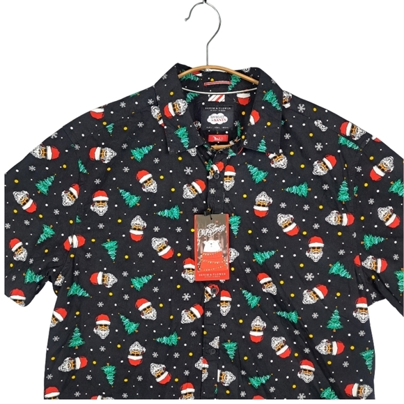 NWT Denim & Flower Ricky Singh Men's Large Festive Black Santa Shirt - Picture 4 of 11